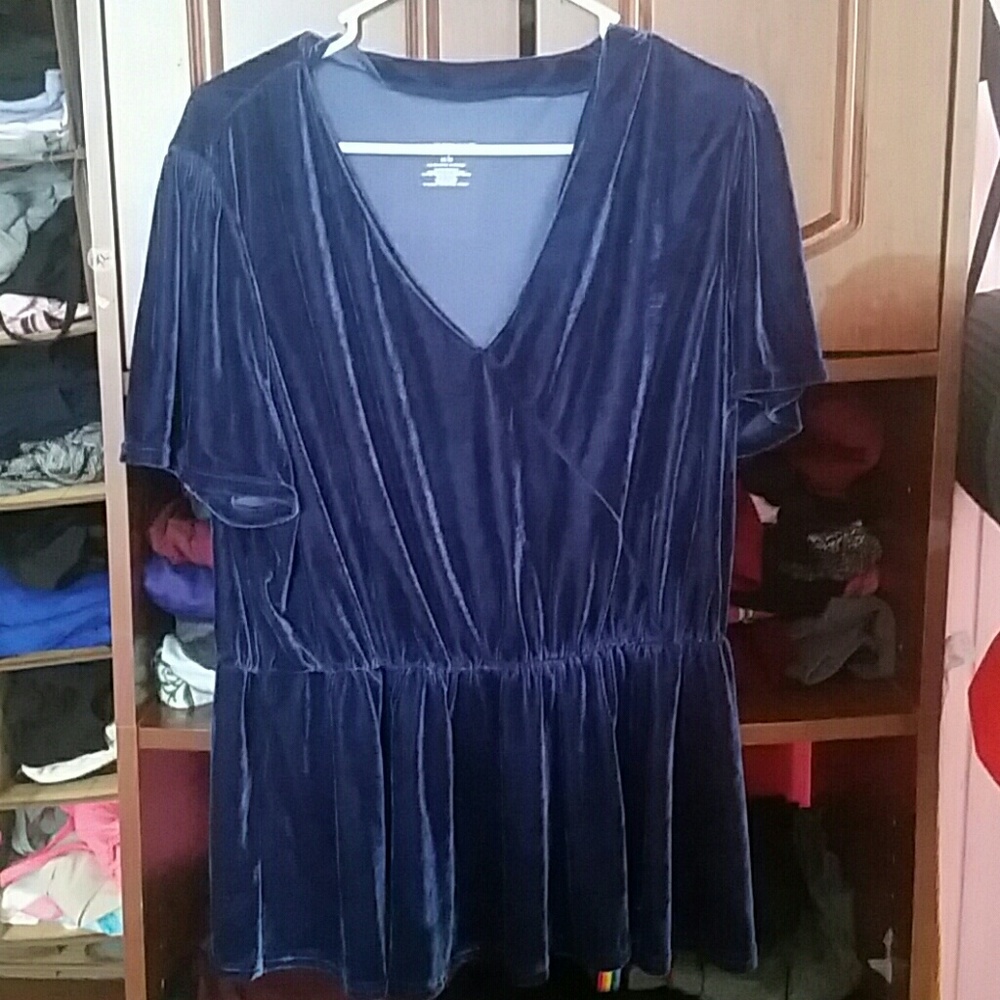 Lane Bryant blue velvet faux wrap peplum top
